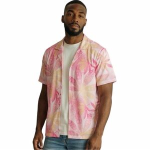 REBEL MINDS/Mesh Lined/Pink Floral/Short Sleeve/Button up/Size: 2XL